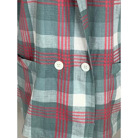 Vintage 80s 90s Iconic Tartan Plaid Oversized Cotton Blazer Spring Summer Preppy - Picture 9 of 11